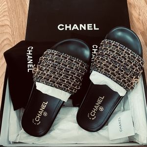 Authentic Chanel slides, worn once